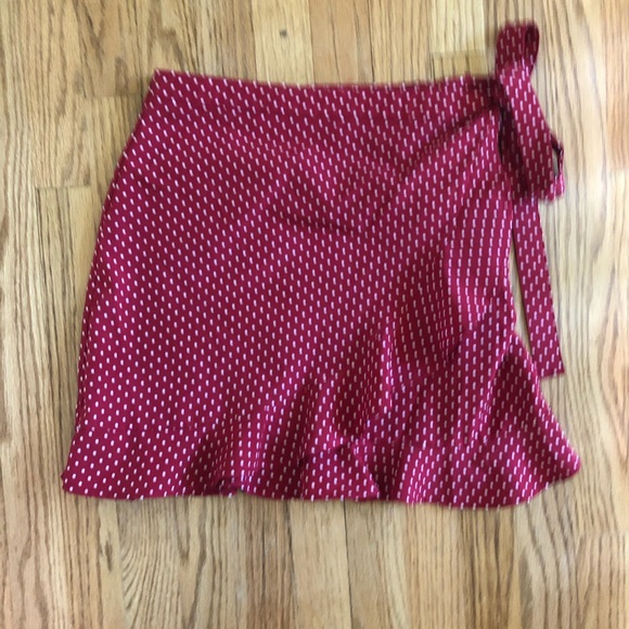 Red and White Polka Dot Wrap Mini Skirt - Picture 5 of 5